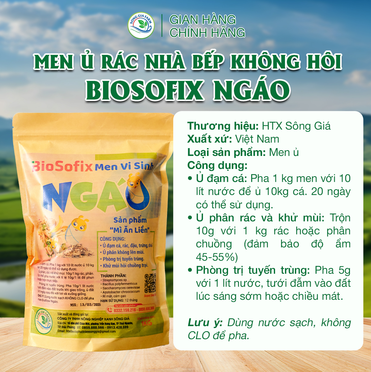 Hình ảnh hướng dẫn sử dụng men vi sinh Ngáo – ủ đạm cá, rác thải, xử lý tuyến trùng, khử mùi nhà bếp, không cần rỉ mật