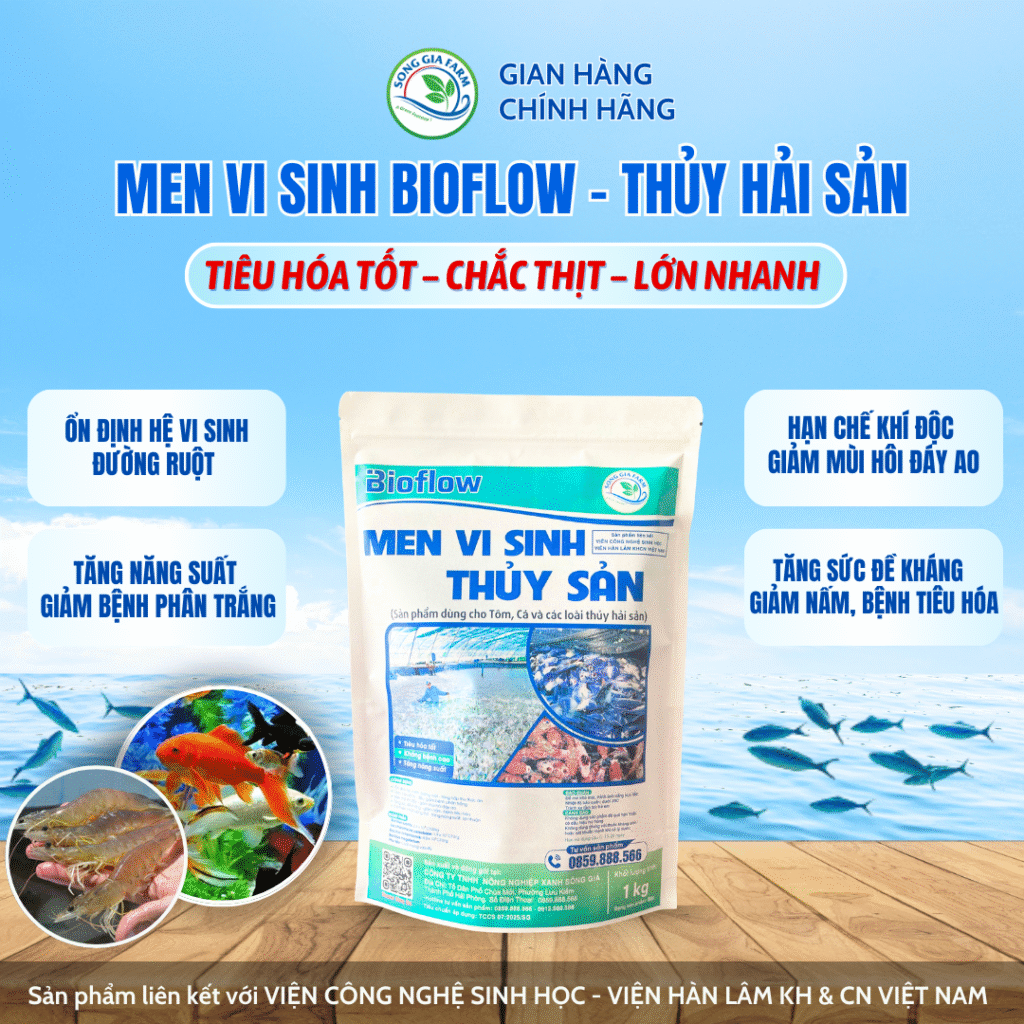 Men vi sinh Thủy Sản Bioflow - giúp tôm cá tiêu hóa tốt, chắc thịt, lớn nhanh, giảm bệnh phân trắng, ổn định hệ vi sinh đường ruột